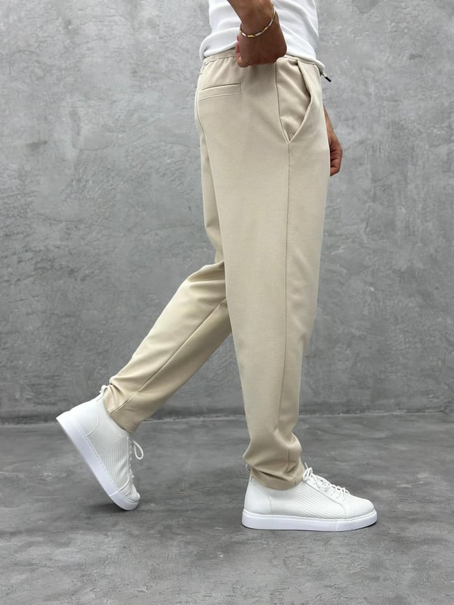 Gabardin Örme Kumaş Pantolon Krem