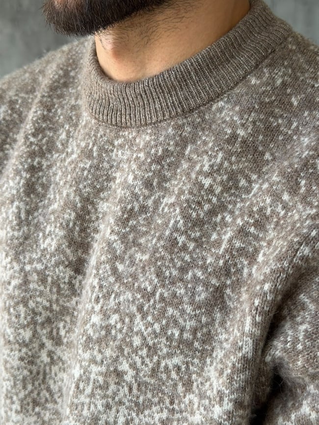 Geçişli Desen Bisiklet Yaka Triko Kahve