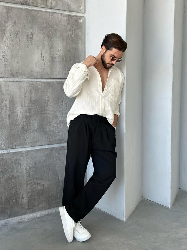 GM202 Müslin kumaş cepli oversize gömlek BEJ