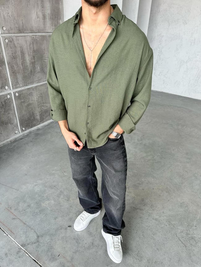 GM400 Soft Basic Oversize Gömlek HAKİ K