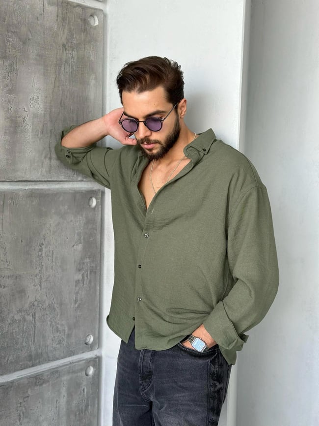 GM400 Soft Basic Oversize Gömlek HAKİ K