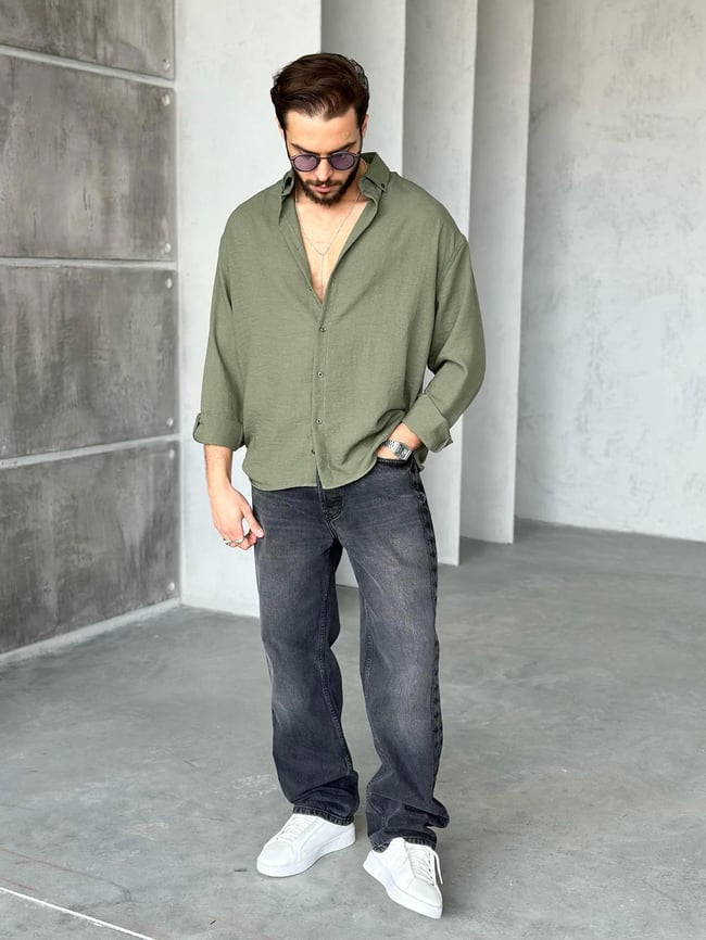 GM400 Soft Basic Oversize Gömlek HAKİ K