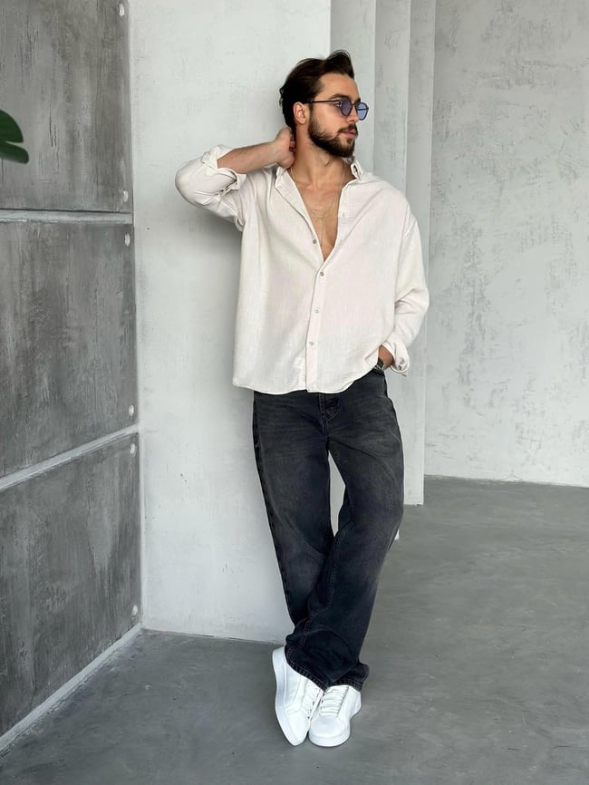 GM402 Soft Basic Oversize Gömlek KREM K