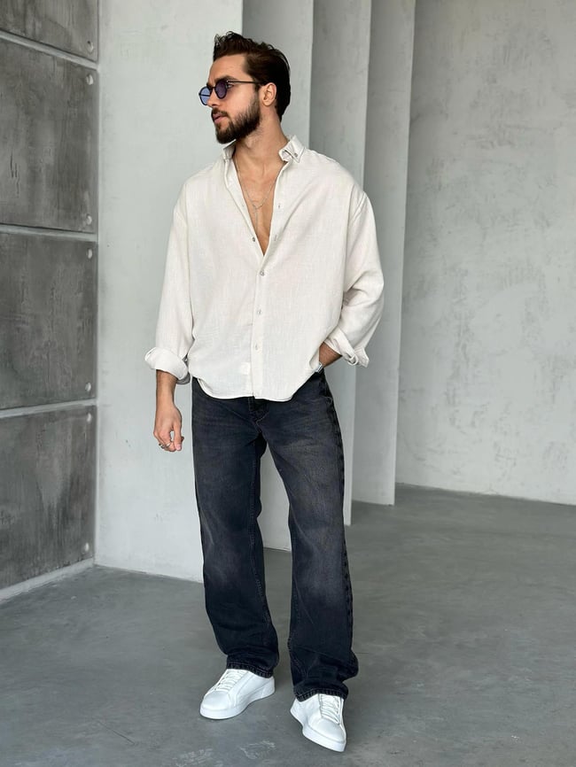 GM402 Soft Basic Oversize Gömlek KREM K