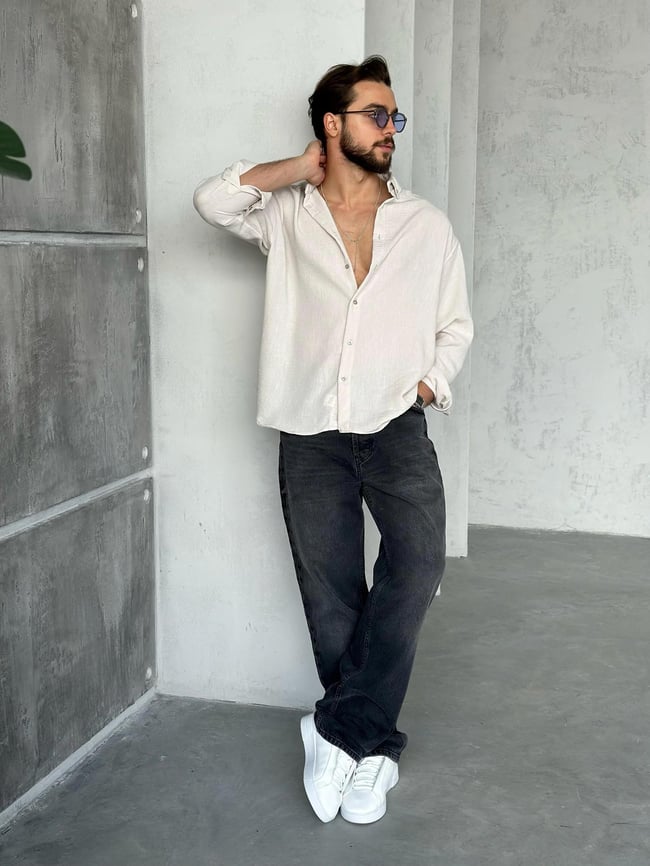 GM402 Soft Basic Oversize Gömlek KREM K