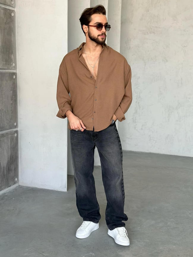 GM403 Soft Basic Oversize Gömlek KAHVE K