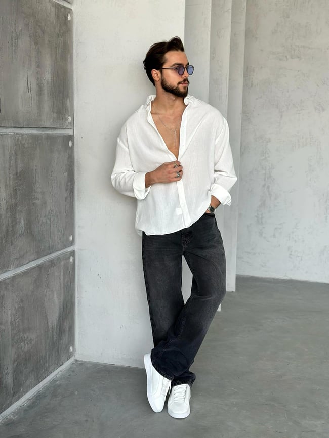 GM404 Soft Basic Oversize Gömlek BEYAZ K