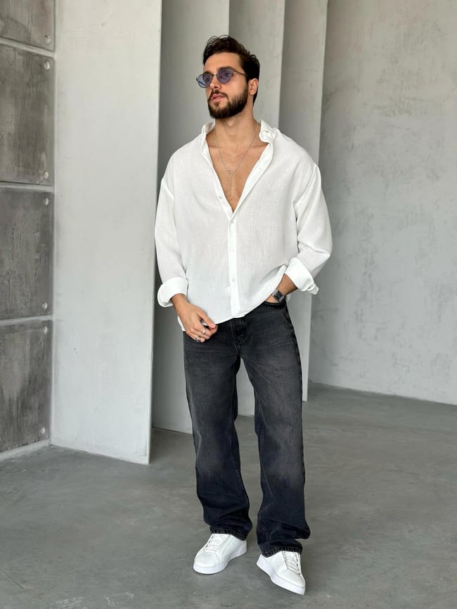 GM404 Soft Basic Oversize Gömlek BEYAZ K