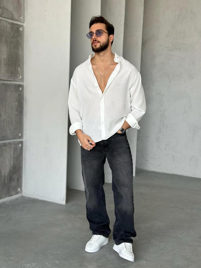 GM404 Soft Basic Oversize Gömlek BEYAZ K