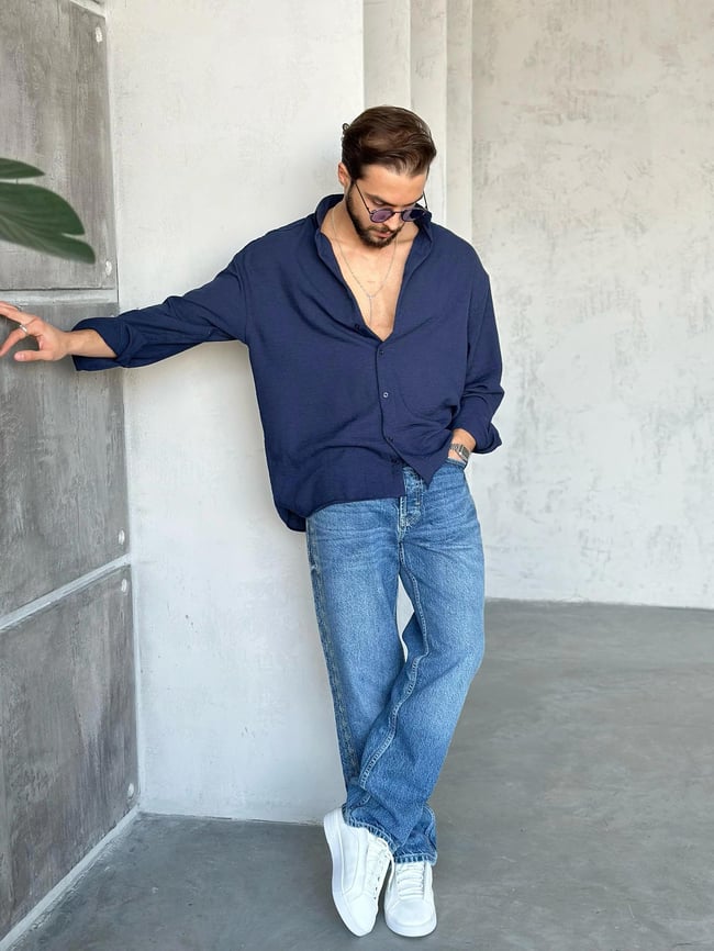GM405 Soft Basic Oversize Gömlek LACİVERT K