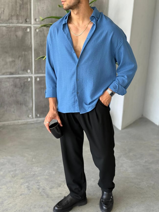 GM406 Soft Basic Oversize Gömlek MAVİ K