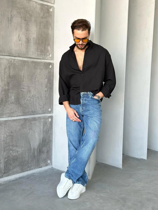 GM407 Soft Basic Oversize Gömlek SİYAH K