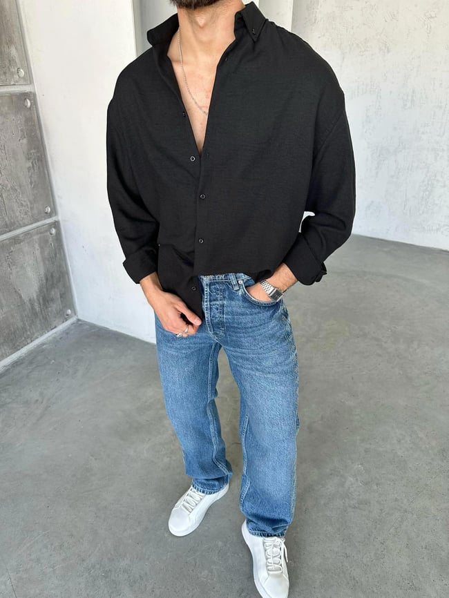 GM407 Soft Basic Oversize Gömlek SİYAH K