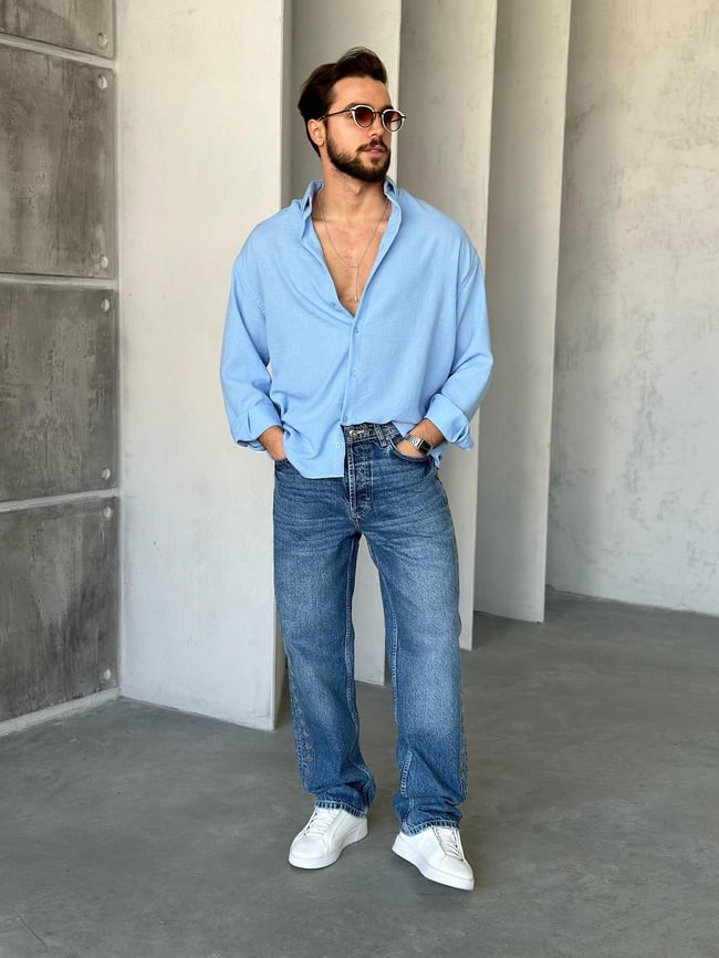 GM408 Soft Basic Oversize Gömlek BEBE MAVİ K