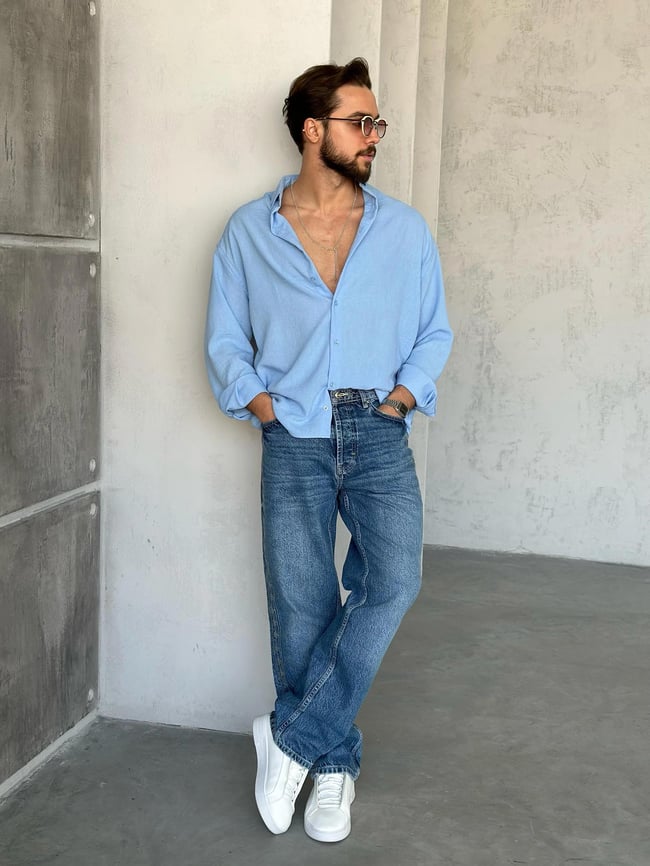 GM408 Soft Basic Oversize Gömlek BEBE MAVİ K