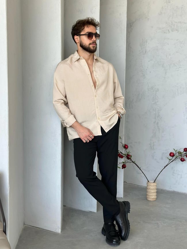 GM4600 Modal Kumaş Basic Oversize Gömlek Bej