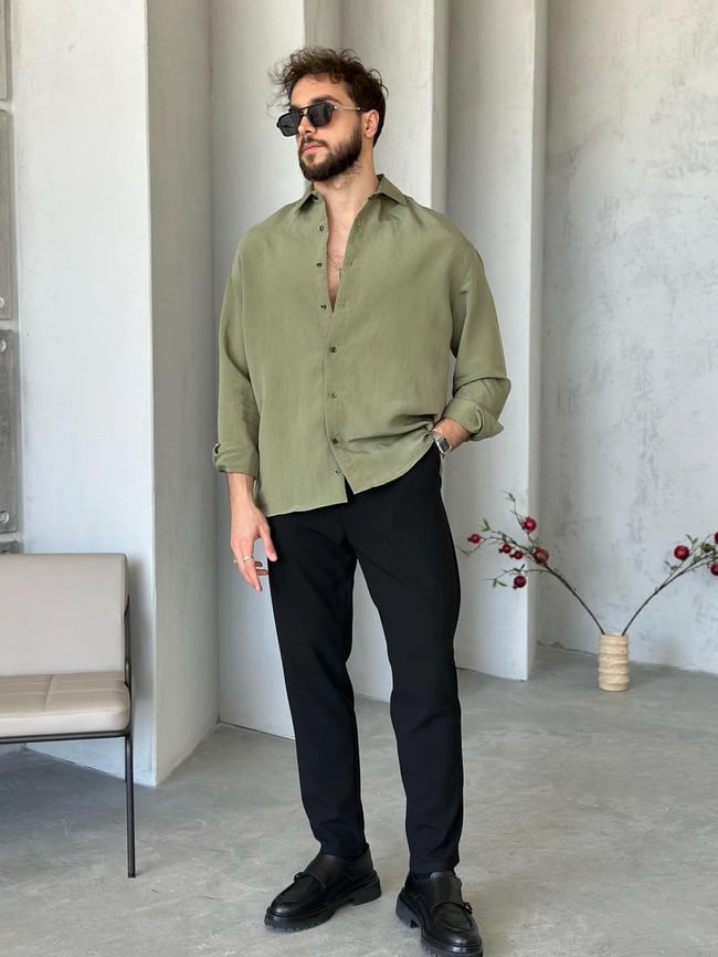 GM4602 Modal Kumaş Basic Oversize Gömlek Haki