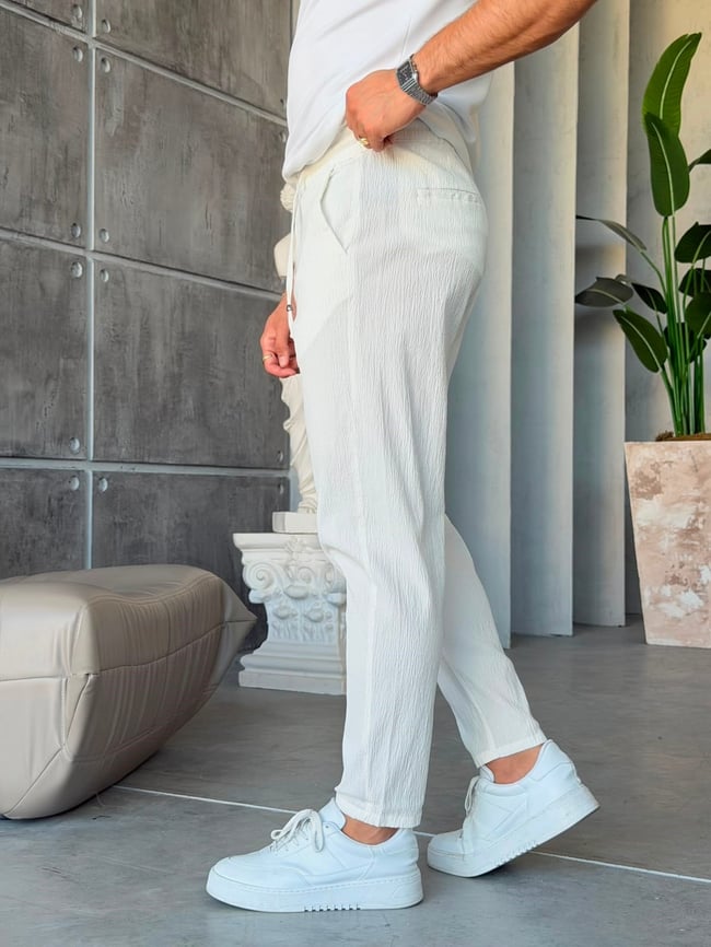 GOFRE KUMAŞ JOGGER PANTOLON W BEYAZ