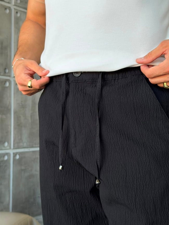 GOFRE KUMAŞ JOGGER PANTOLON W SİYAH