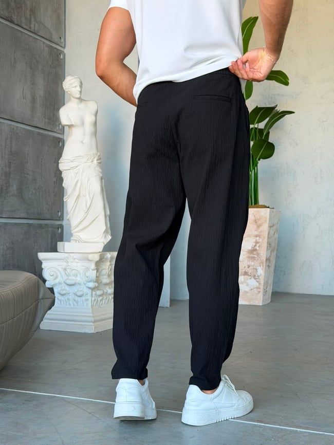 GOFRE KUMAŞ JOGGER PANTOLON W SİYAH