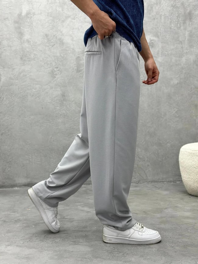 Gri Rahat Kalıp Gabardin Pantolon