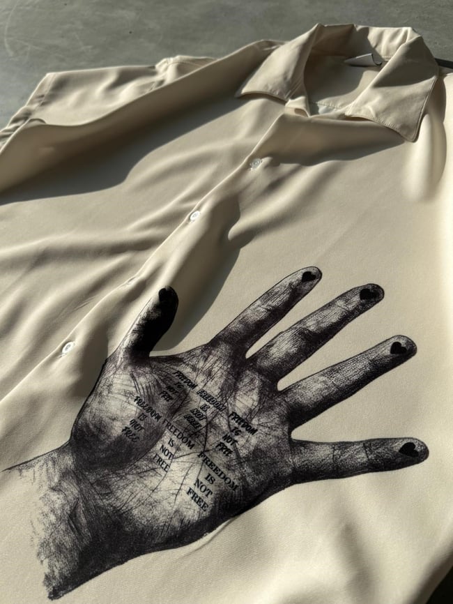 HAND Desenli Dubble Hürrem Kumaş Oversize Gömlek T