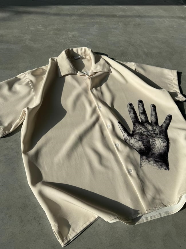 HAND Desenli Dubble Hürrem Kumaş Oversize Gömlek T