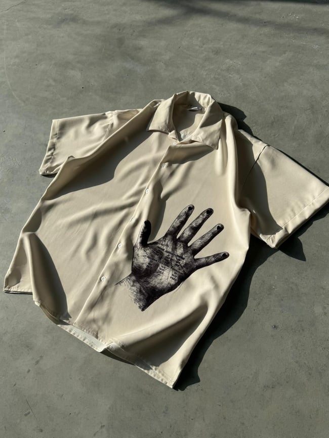 HAND Desenli Dubble Hürrem Kumaş Oversize Gömlek T