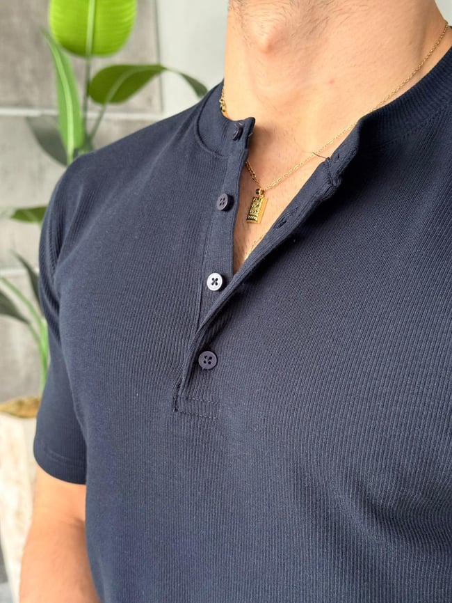 Hanley Yaka Fitilli T-Shirt M - Lacivert