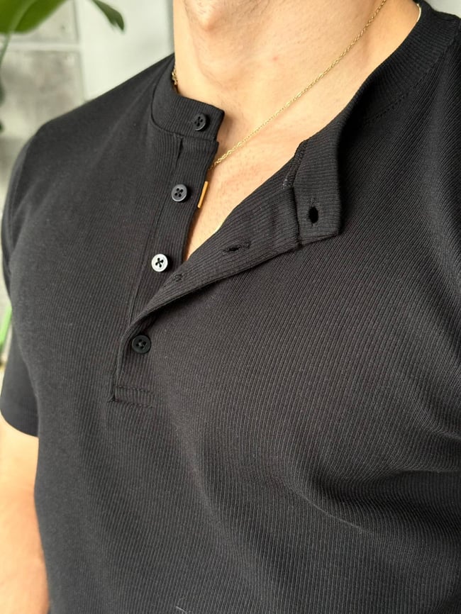 Hanley Yaka Fitilli T-Shirt M - Siyah