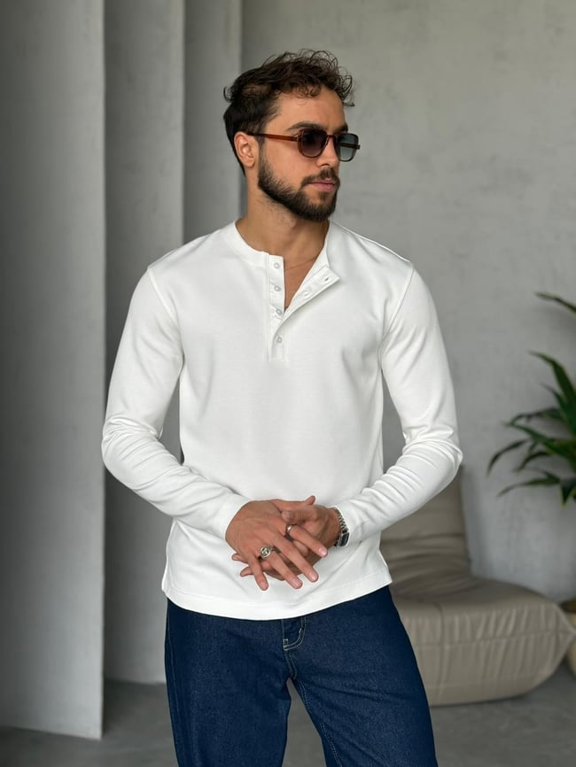 Hanley Yaka Modal Kumaş Sweat - Beyaz