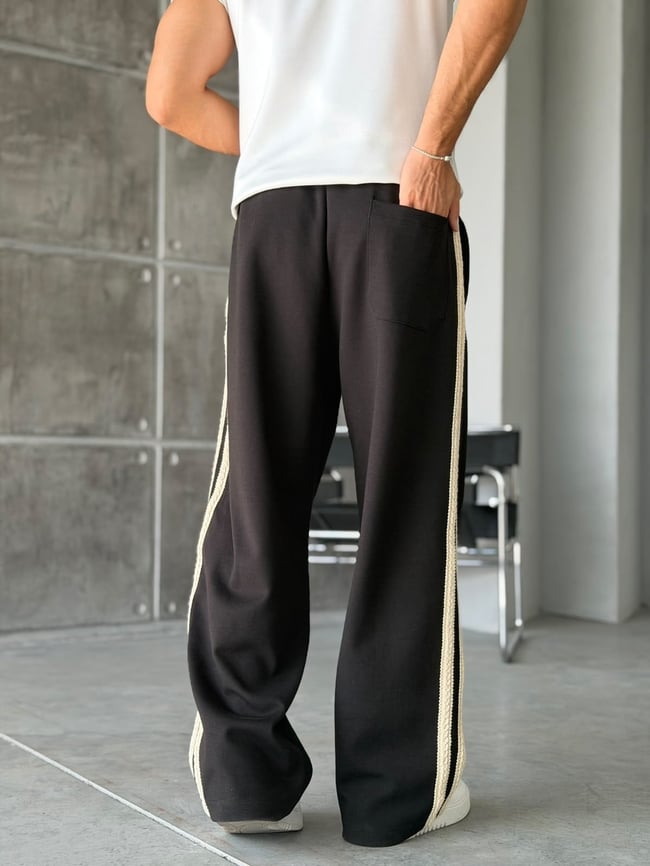 Hasır Şeritli Tasarım Baggy Eşofman W Siyah