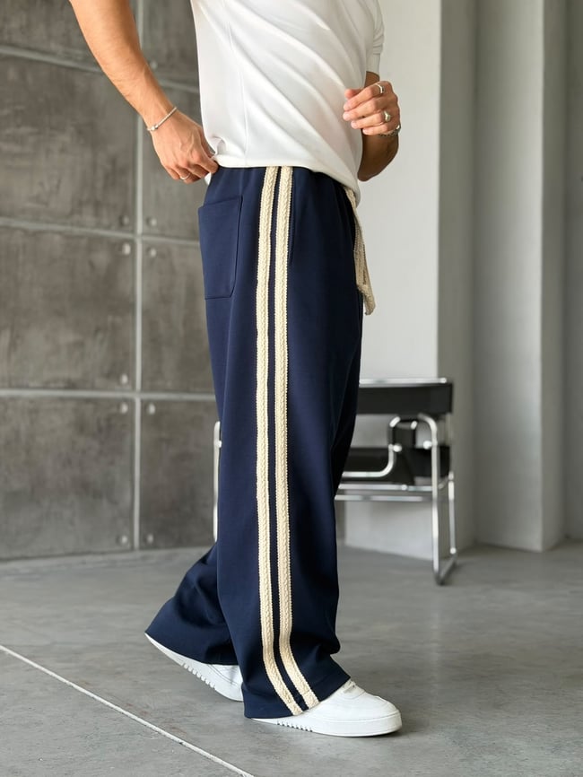 Hasır Şeritli Tasarım Baggy Eşofman W Lacivert