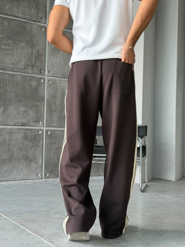 Hasır Şeritli Tasarım Baggy Eşofman W Kahverengi