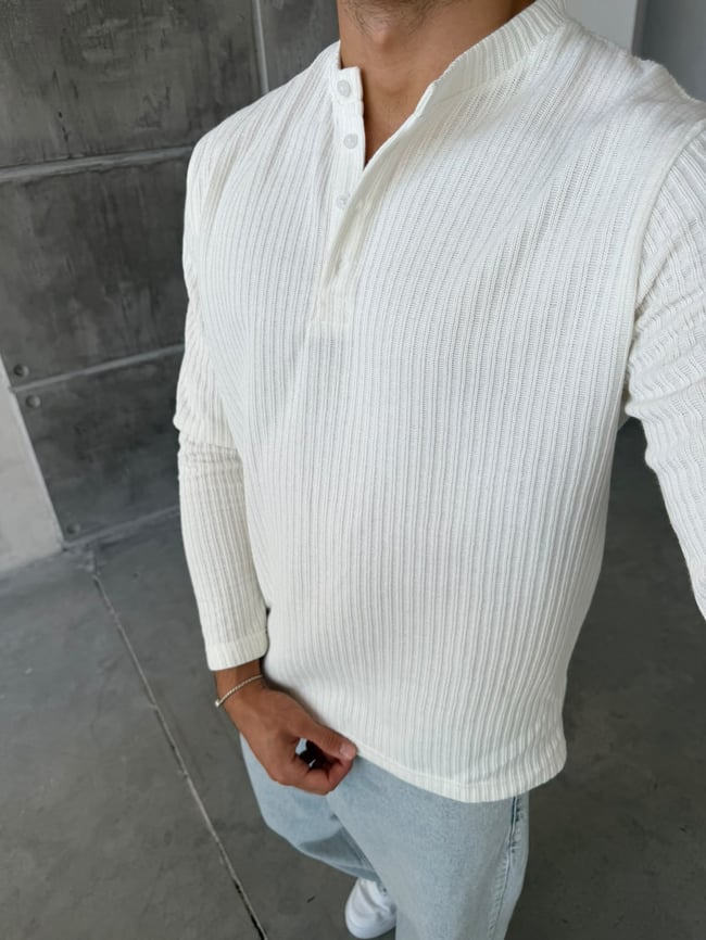 Henley Yaka Fitilli Sweat M Ekru