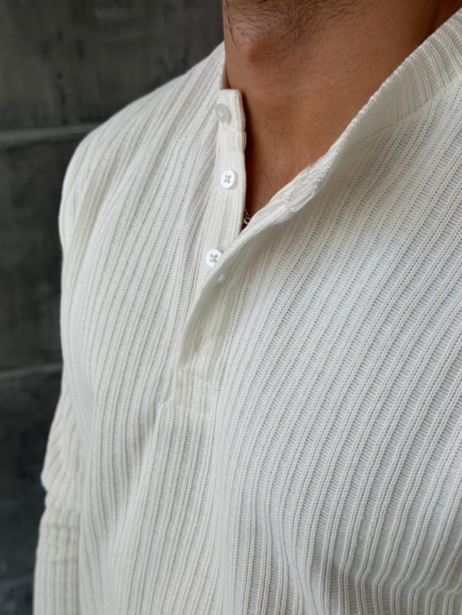 Henley Yaka Fitilli Sweat M Ekru