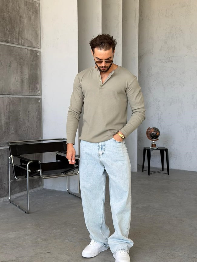 Henley Yaka Fitilli Uzun Kol M - ÇAĞLA