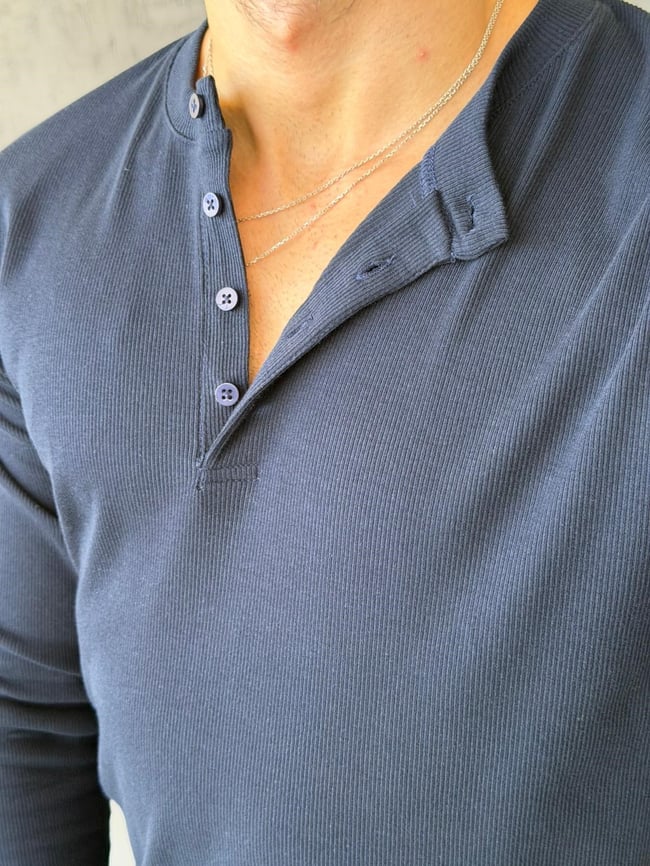 Henley Yaka Fitilli Uzun Kol M - LACİVERT