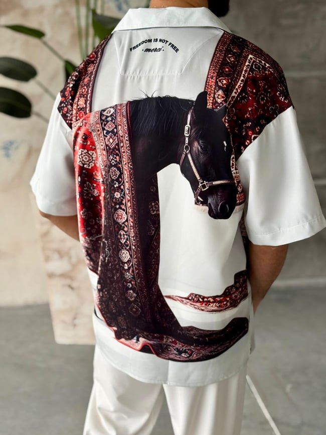Horse Desenli Dubble Hürrem Kumaş Oversize Gömlek T