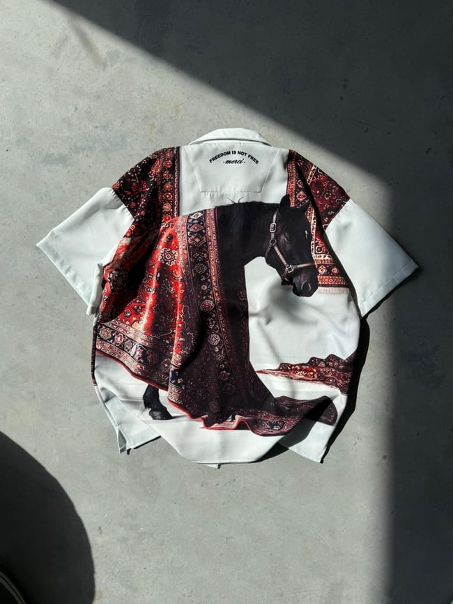 Horse Desenli Dubble Hürrem Kumaş Oversize Gömlek T