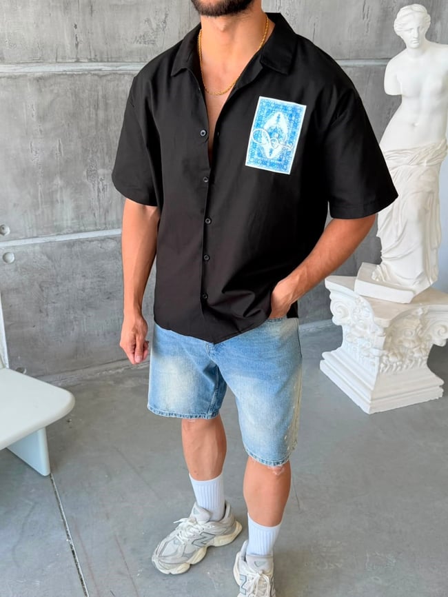 Infinity Blue Oversize Gömlek - T - SİYAH
