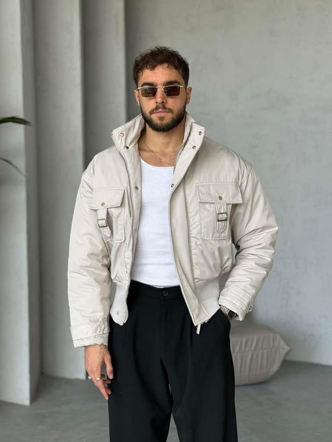 İnter Crop Kesim Cepli Mont - Bej