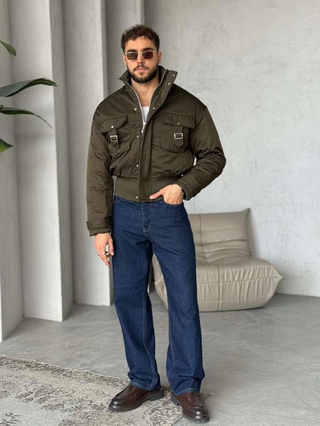 İnter Crop Kesim Cepli Mont - Haki