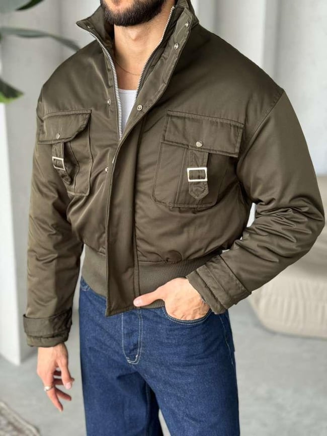 İnter Crop Kesim Cepli Mont - Haki
