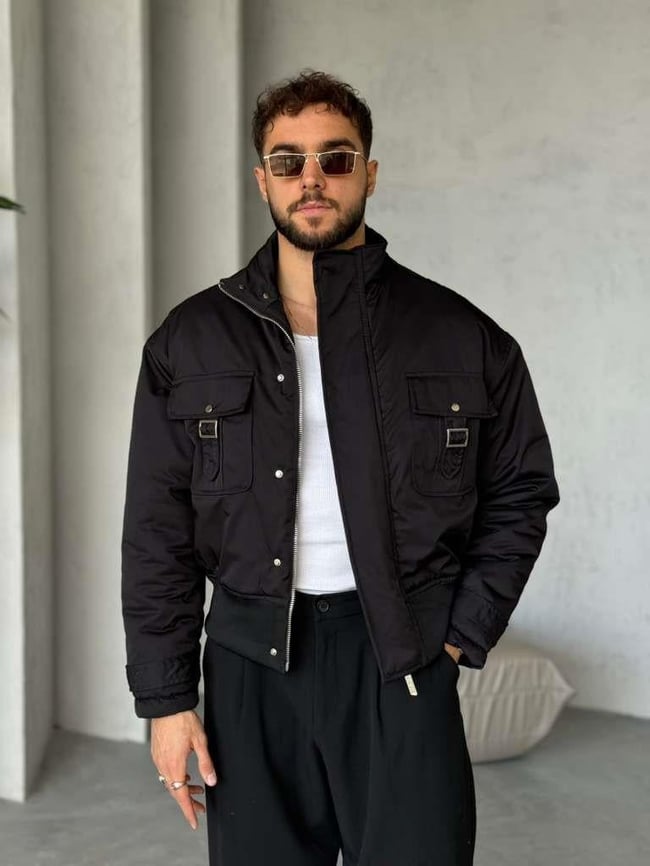 İnter Crop Kesim Cepli Mont - Siyah
