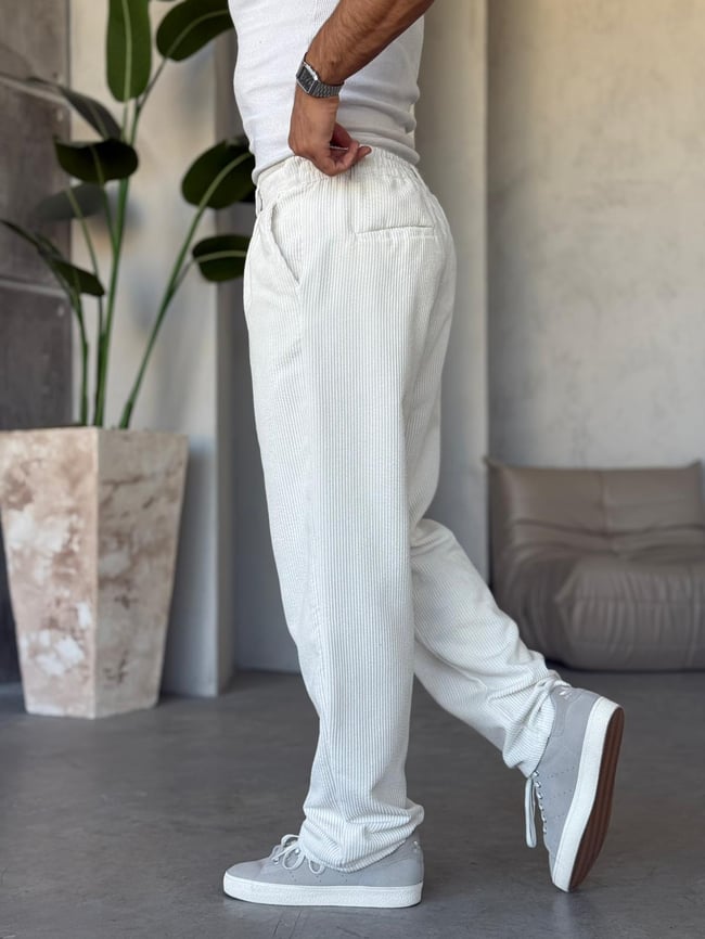 Kadife Baggy Pantolon Beyaz