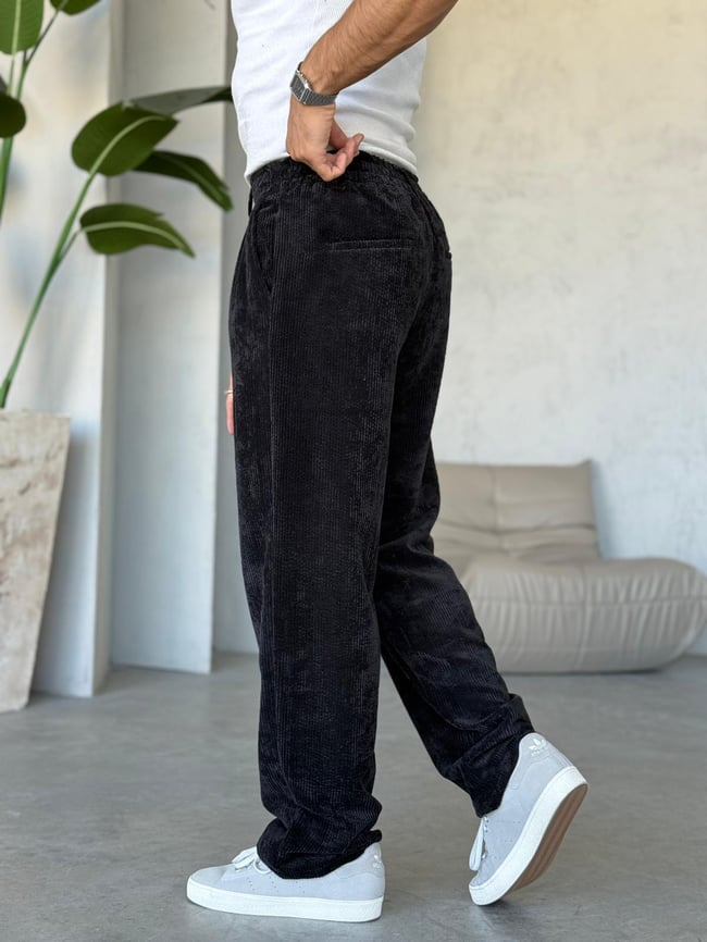 Kadife Baggy Pantolon Siyah