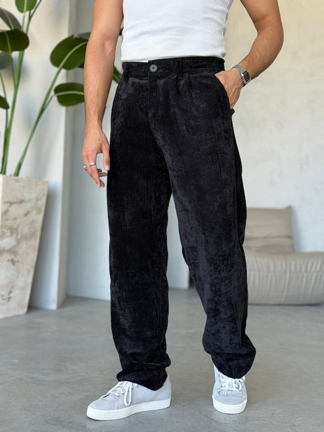 Kadife Baggy Pantolon Siyah