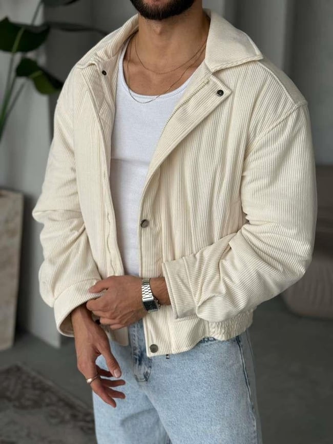 Kadife Kumaş Oversize Ceket - Ekru