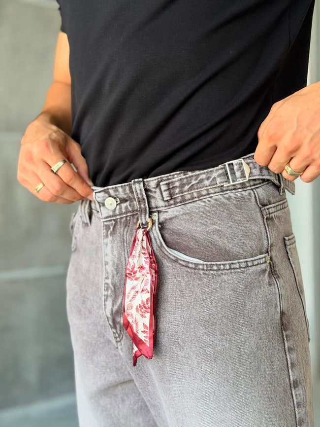 Kahve Yıkamalı Aksesuar Kemer Detaylı Baggy Kot Pantolon w